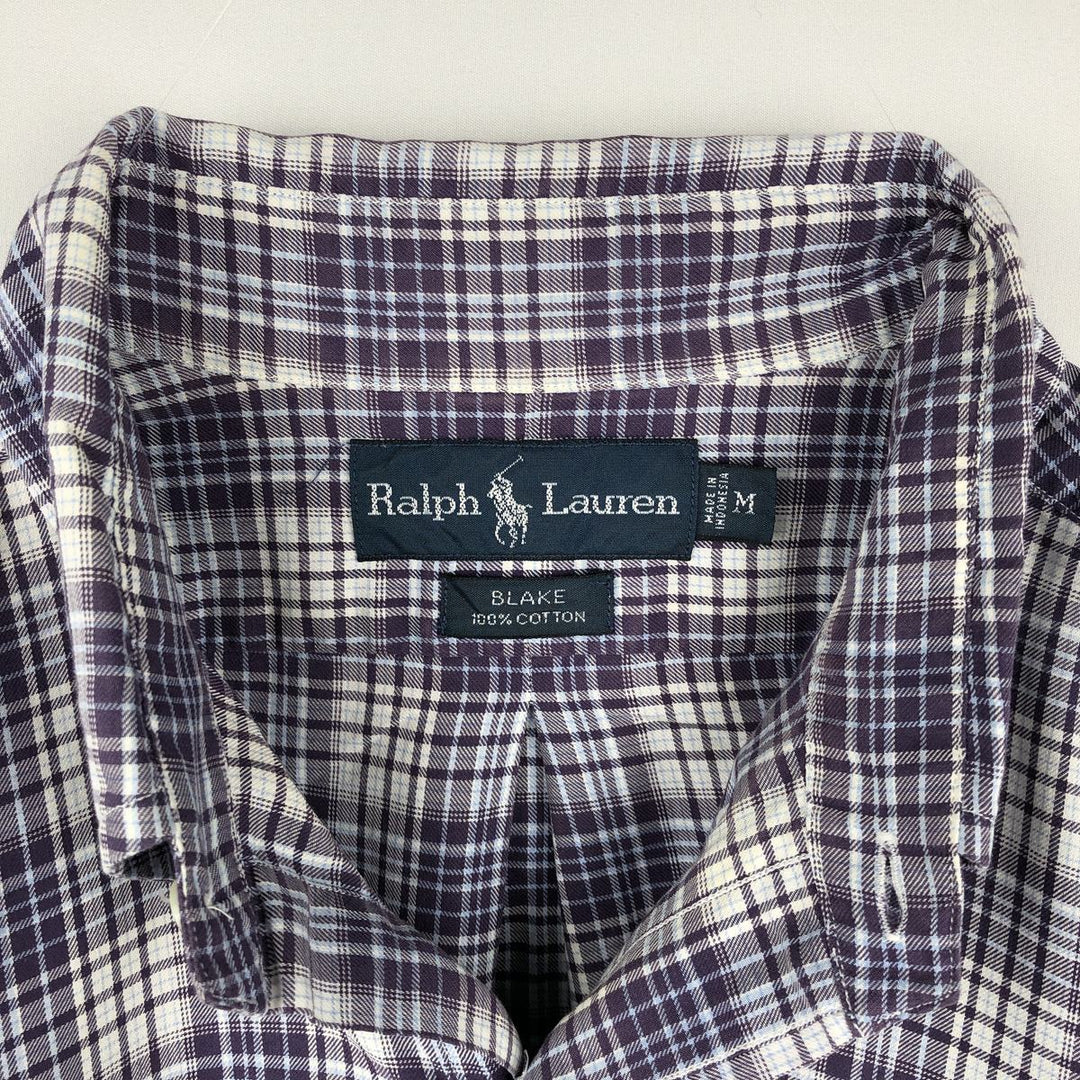 Ralph Lauren BLAKE long sleeve button down check shirt, men's size M cotton purple type Vintage Second Hand