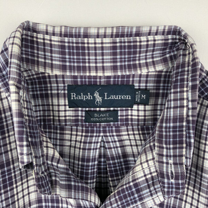 Ralph Lauren BLAKE long sleeve button down check shirt, men's size M cotton purple type Vintage Second Hand