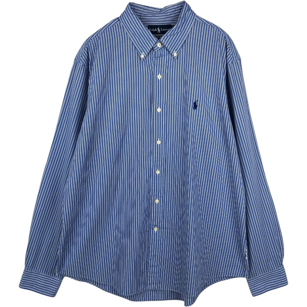 Ralph Lauren Custom Fit Multi-Stripe Long Sleeve Button-Down Striped Shirt, Men's XL cotton blue type Vintage Second Hand