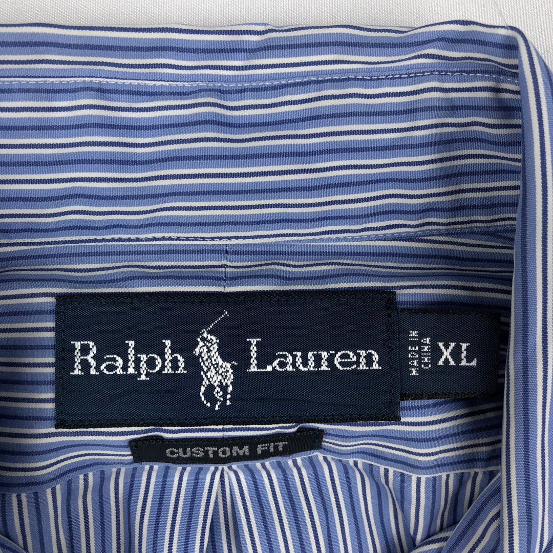 Ralph Lauren Custom Fit Multi-Stripe Long Sleeve Button-Down Striped Shirt, Men's XL cotton blue type Vintage Second Hand
