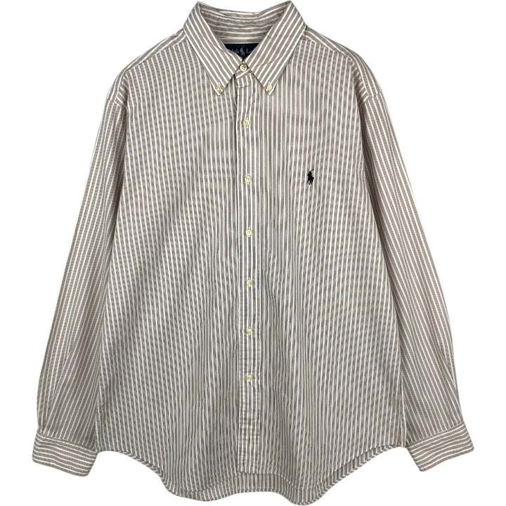 Ralph Lauren Classic Fit Multi Stripe Long Sleeve Button Down Striped Shirt Men's Size L cotton beige type brown Vintage Second Hand