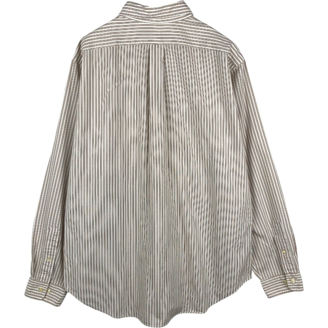 Ralph Lauren Classic Fit Multi Stripe Long Sleeve Button Down Striped Shirt Men's Size L cotton beige type brown Vintage Second Hand