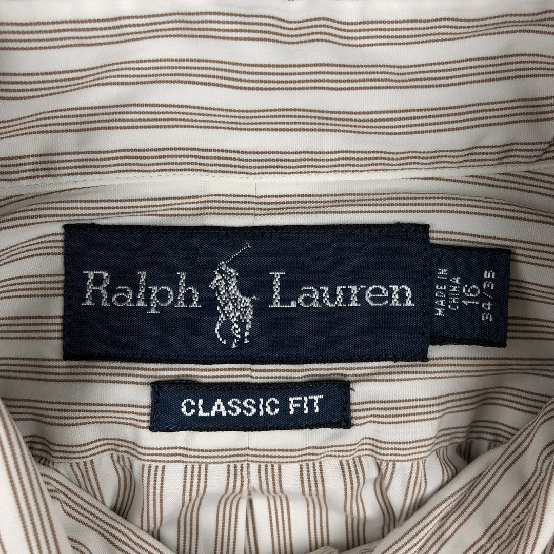Ralph Lauren Classic Fit Multi Stripe Long Sleeve Button Down Striped Shirt Men's Size L cotton beige type brown Vintage Second Hand