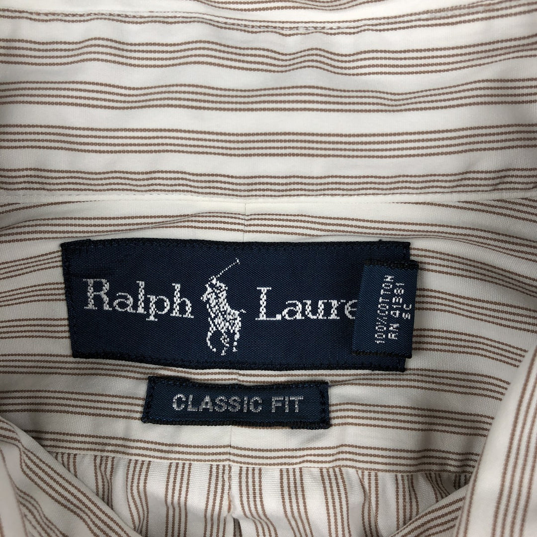 Ralph Lauren Classic Fit Multi Stripe Long Sleeve Button Down Striped Shirt Men's Size L cotton beige type brown Vintage Second Hand