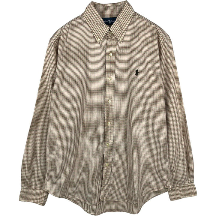 Ralph Lauren long sleeve button down check shirt, men's size M cotton Beige type Vintage Second Hand