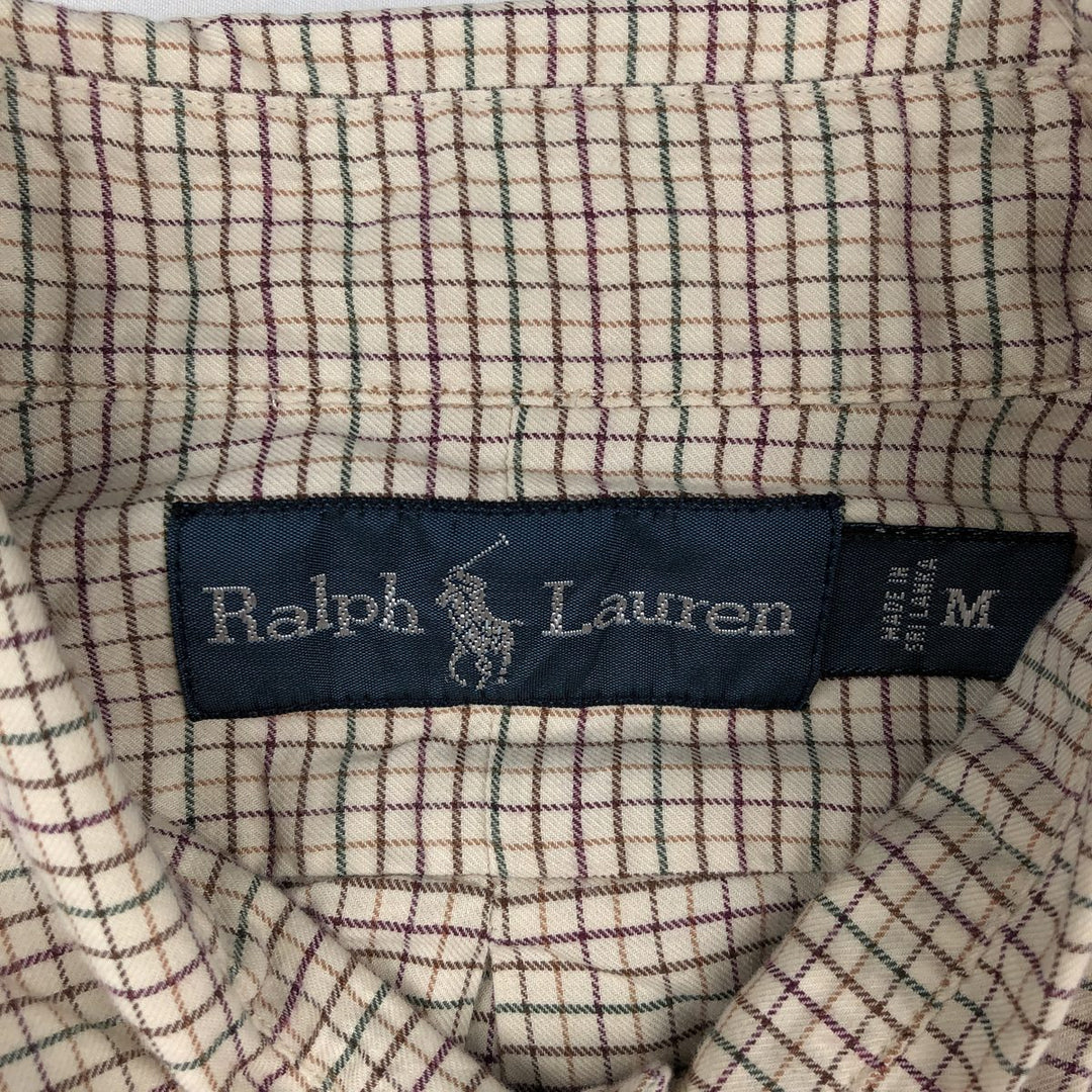 Ralph Lauren long sleeve button down check shirt, men's size M cotton Beige type Vintage Second Hand