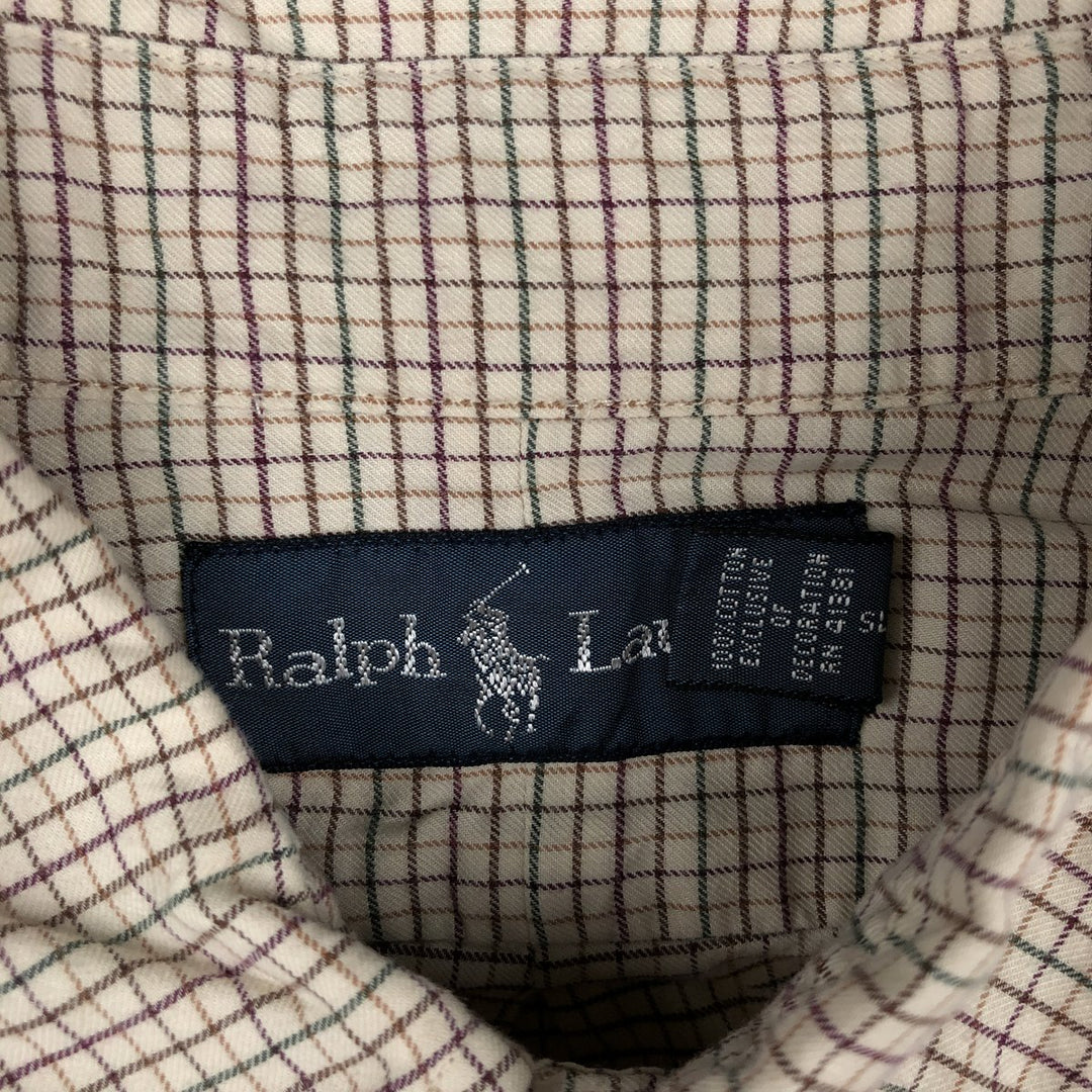 Ralph Lauren long sleeve button down check shirt, men's size M cotton Beige type Vintage Second Hand