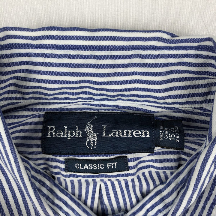 Ralph Lauren Classic Fit Long Sleeve Button Down Striped Shirt, Men's M cotton blue type Vintage Second Hand