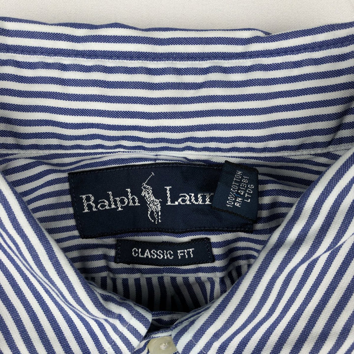 Ralph Lauren Classic Fit Long Sleeve Button Down Striped Shirt, Men's M cotton blue type Vintage Second Hand