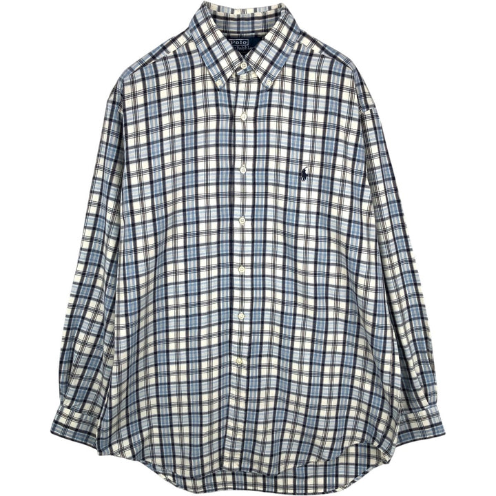 Ralph Lauren POLO by Ralph Lauren BLAKE long-sleeved button-down check shirt, men's size M cotton blue type Vintage Second Hand
