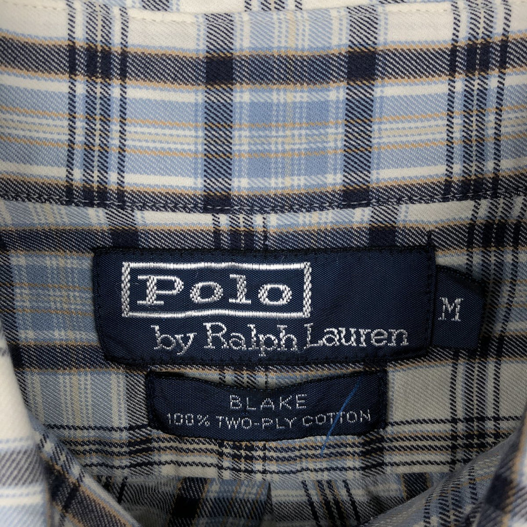 Ralph Lauren POLO by Ralph Lauren BLAKE long-sleeved button-down check shirt, men's size M cotton blue type Vintage Second Hand