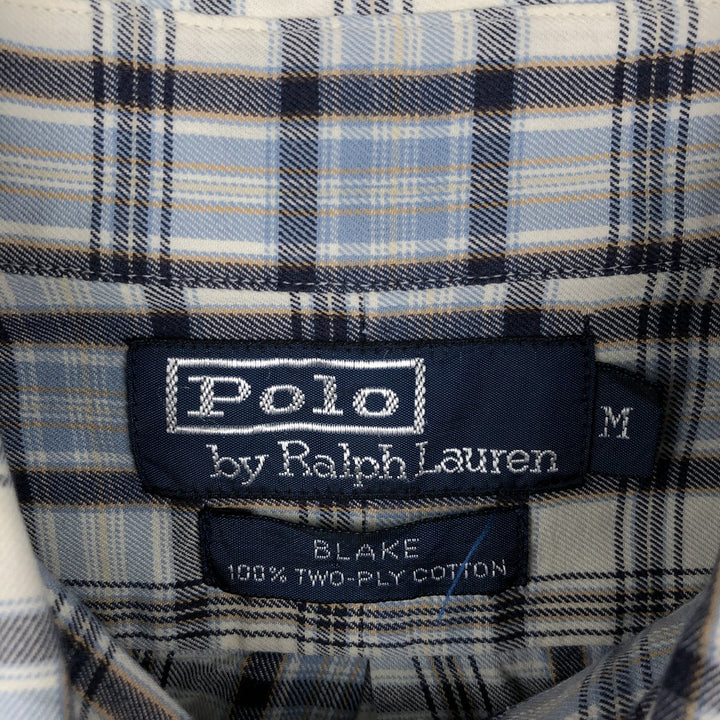 Ralph Lauren POLO by Ralph Lauren BLAKE long-sleeved button-down check shirt, men's size M cotton blue type Vintage Second Hand