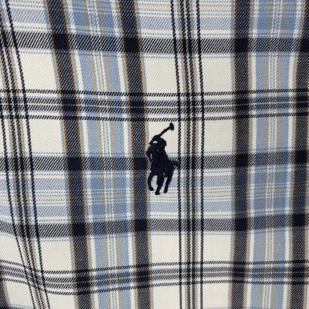 Ralph Lauren POLO by Ralph Lauren BLAKE long-sleeved button-down check shirt, men's size M cotton blue type Vintage Second Hand