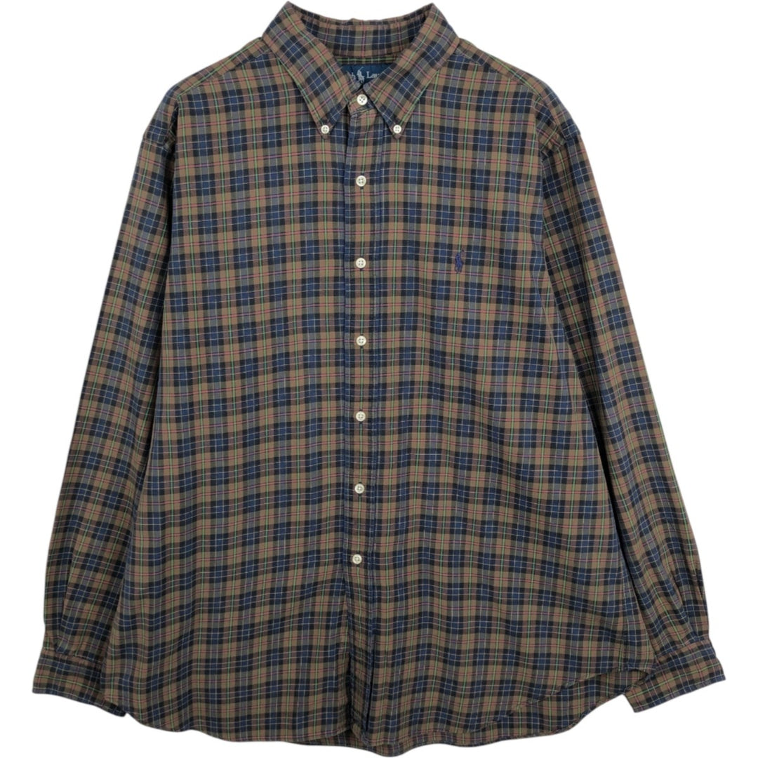 Ralph Lauren Classic Fit Long Sleeve Button Down Check Shirt Men's XL cotton brown type Vintage Second Hand