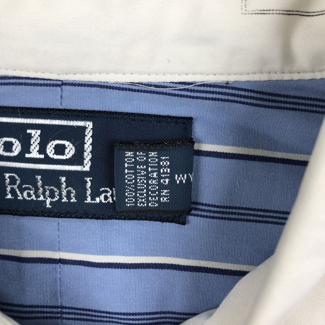 Ralph Lauren POLO by Ralph Lauren Multi-stripe Stripe Pattern Cleric Shirt, Men's Size M (approx.) cotton Blue type light blue Vintage Second Hand