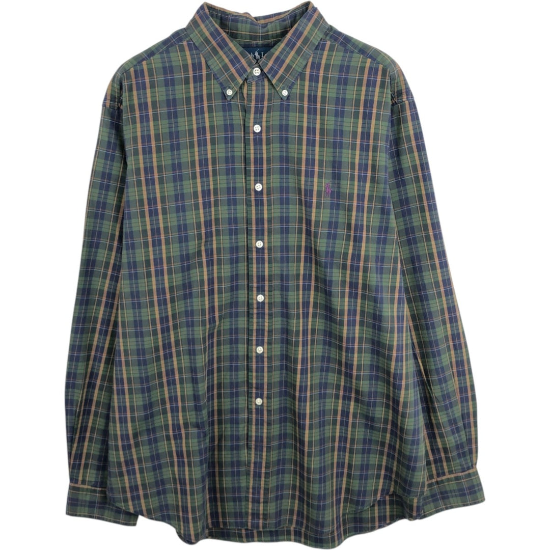 Ralph Lauren Classic Fit Long Sleeve Button Down Check Shirt Men's XL cotton green type Vintage Second Hand