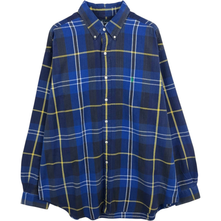 Ralph Lauren BLAIRE long sleeve button down check shirt, men's XL size cotton black type Vintage Second Hand