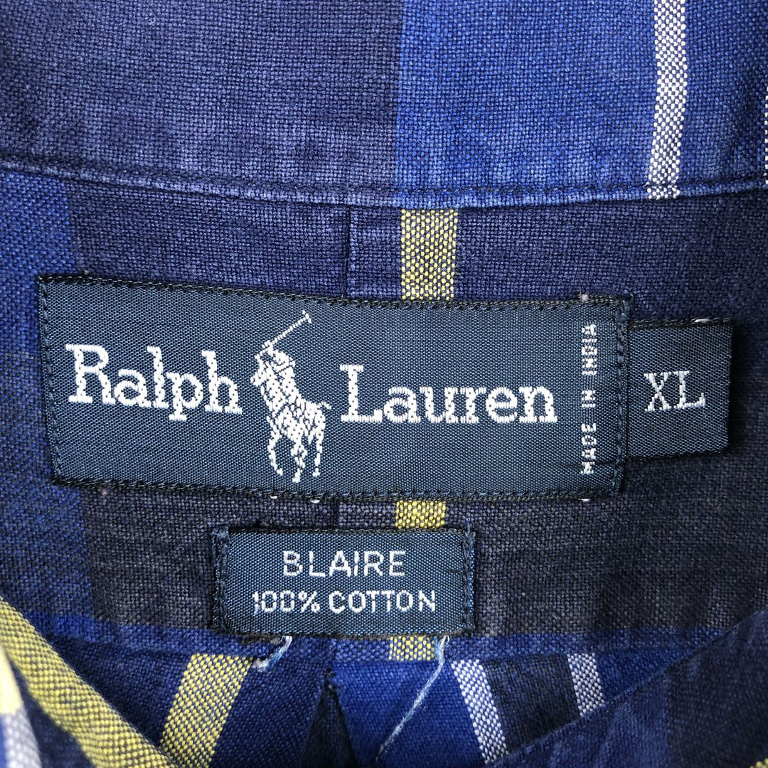 Ralph Lauren BLAIRE long sleeve button down check shirt, men's XL size cotton black type Vintage Second Hand