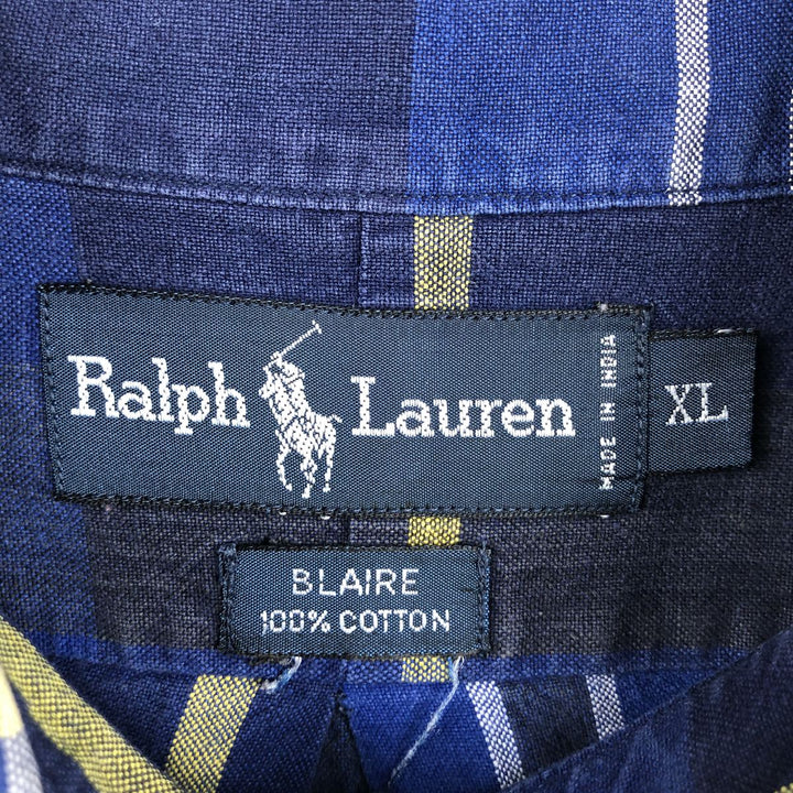 Ralph Lauren BLAIRE long sleeve button down check shirt, men's XL size cotton black type Vintage Second Hand