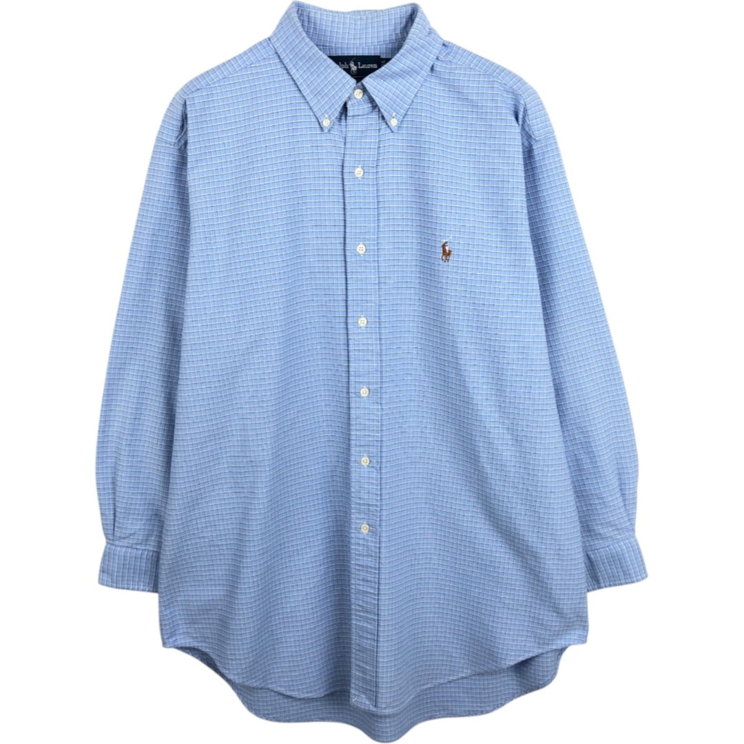 Ralph Lauren YARMOUTH Long Sleeve Button-Down Check Shirt, Men's Size L cotton Blue type light blue Vintage Second Hand