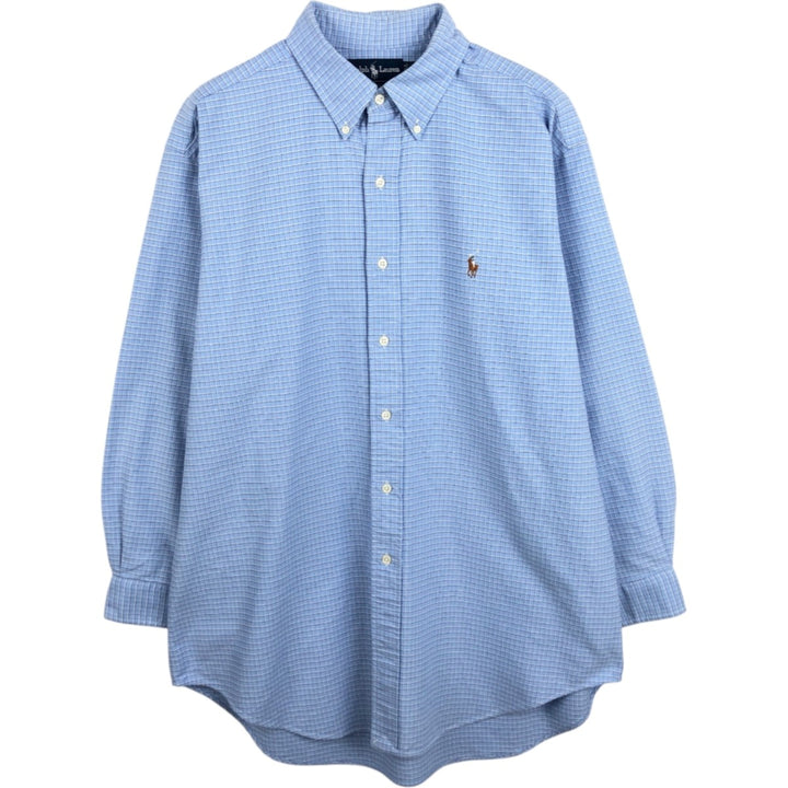 Ralph Lauren YARMOUTH Long Sleeve Button-Down Check Shirt, Men's Size L cotton Blue type light blue Vintage Second Hand