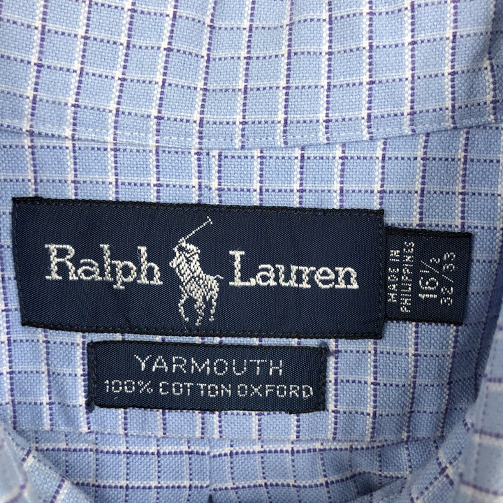 Ralph Lauren YARMOUTH Long Sleeve Button-Down Check Shirt, Men's Size L cotton Blue type light blue Vintage Second Hand