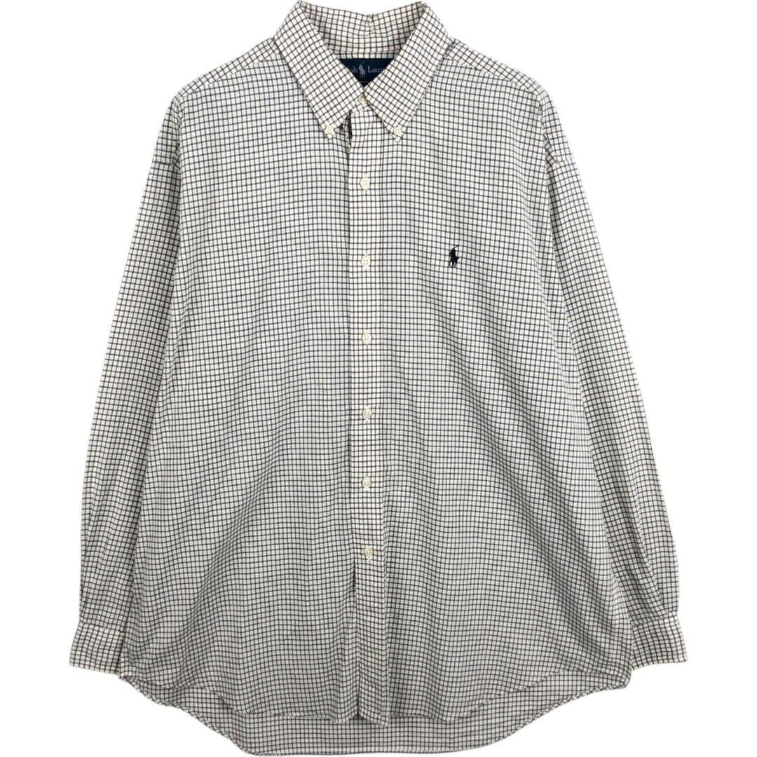 Ralph Lauren BLAKE long sleeve button down check shirt, men's size L cotton white type Vintage Second Hand