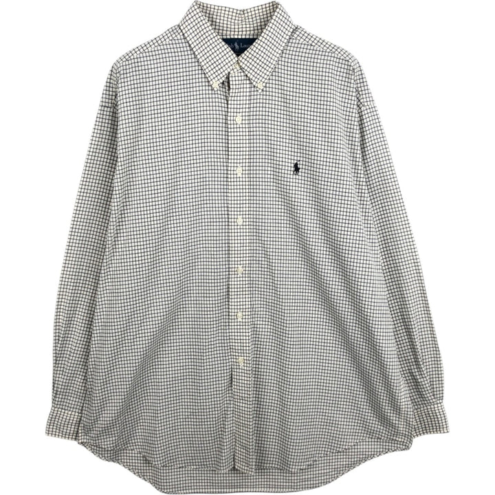 Ralph Lauren BLAKE long sleeve button down check shirt, men's size L cotton white type Vintage Second Hand