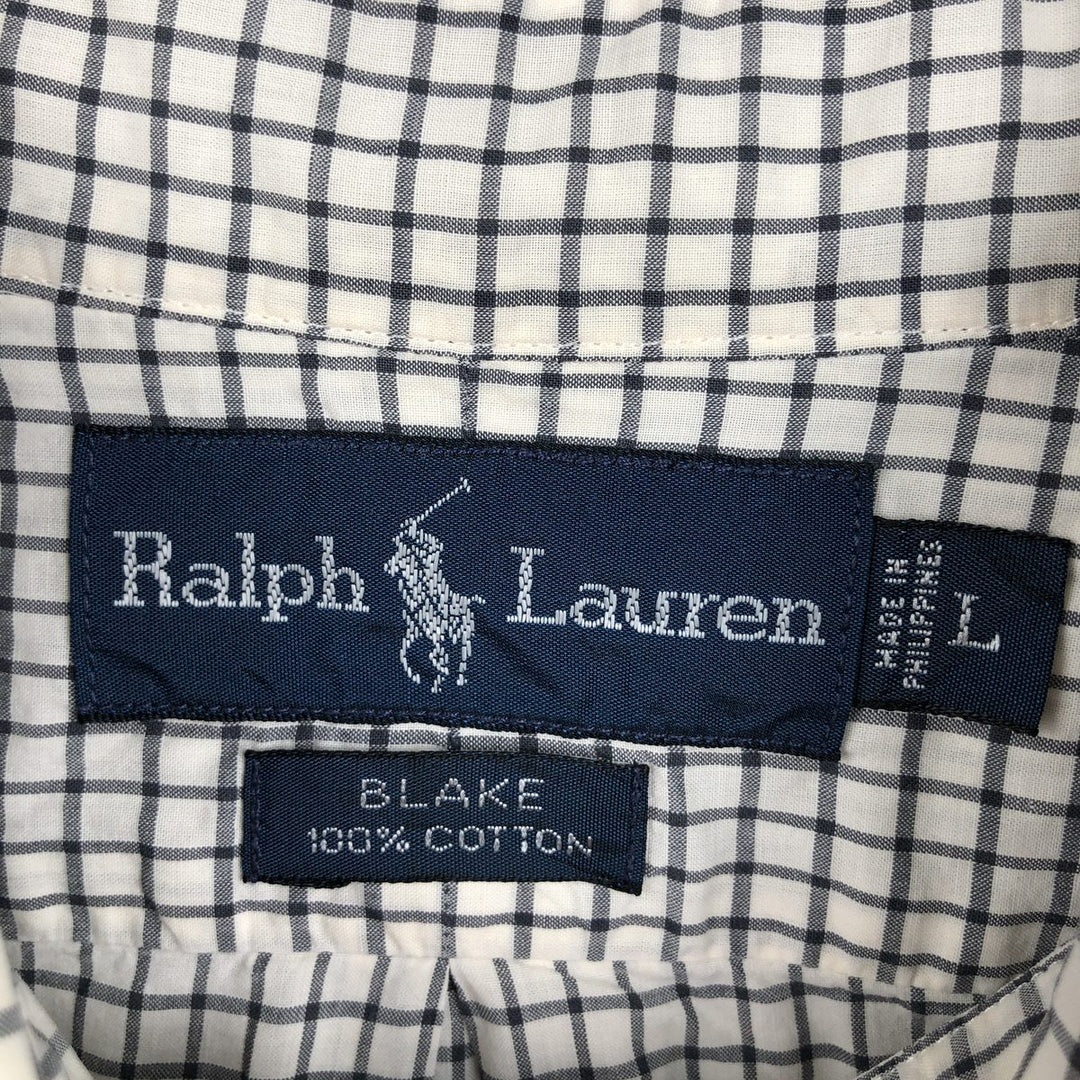 Ralph Lauren BLAKE long sleeve button down check shirt, men's size L cotton white type Vintage Second Hand