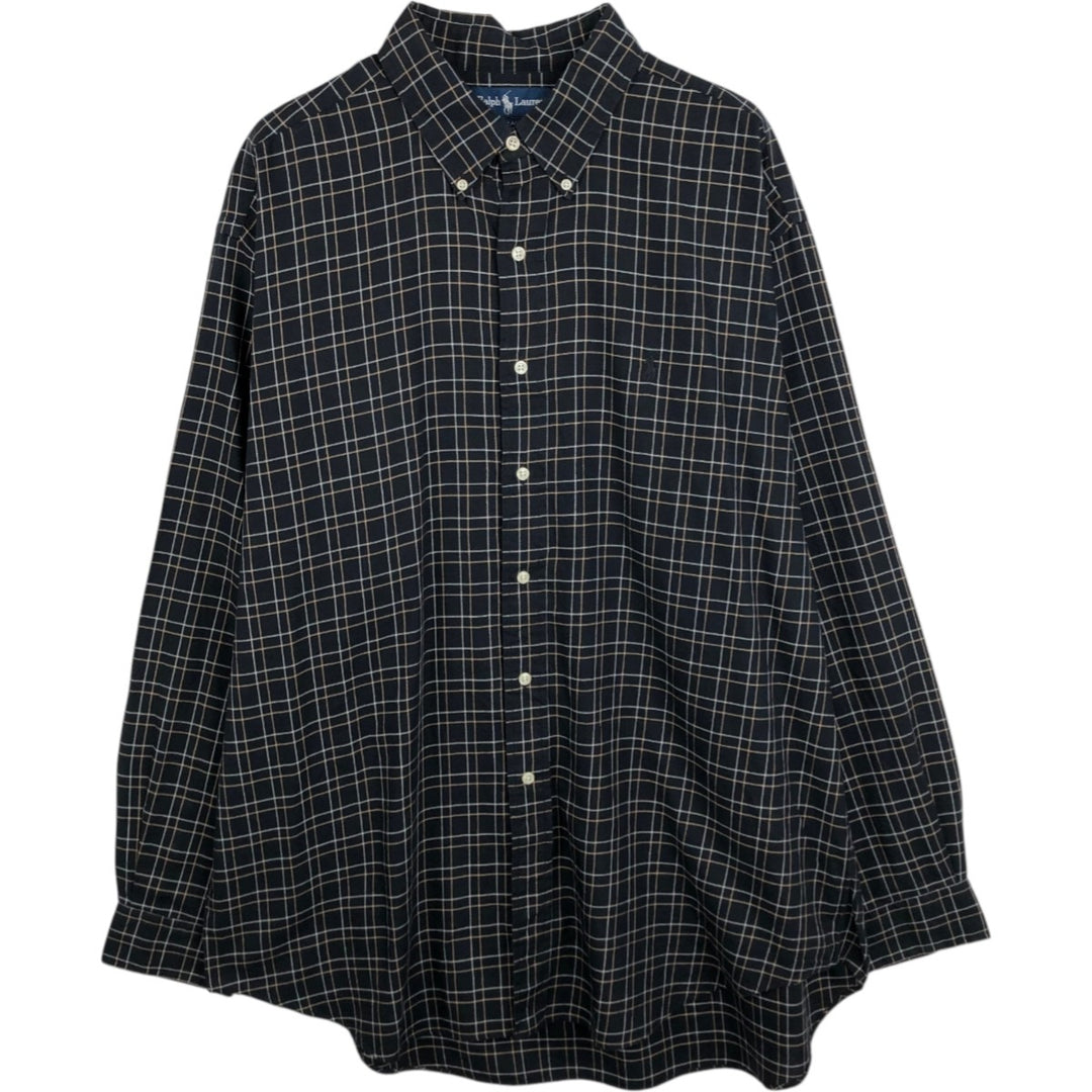 Ralph Lauren BLAKE long sleeve button down check shirt, men's XL size cotton black type Vintage Second Hand