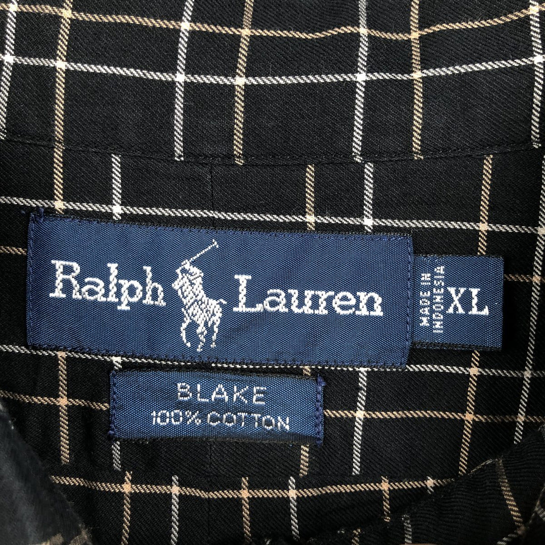 Ralph Lauren BLAKE long sleeve button down check shirt, men's XL size cotton black type Vintage Second Hand