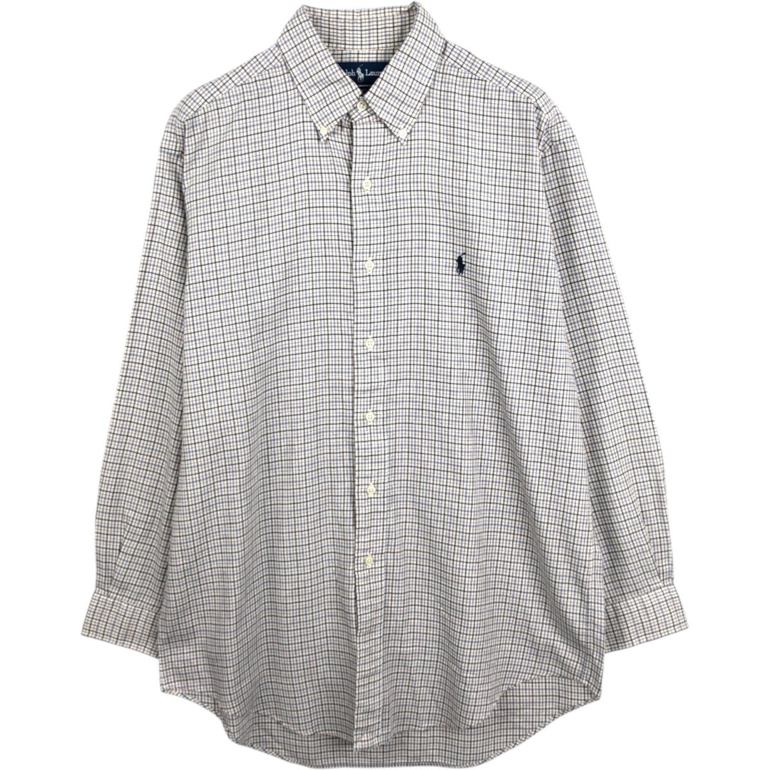 Ralph Lauren YARMOUTH Long Sleeve Button-Down Check Shirt, Men's Size M cotton white type Vintage Second Hand
