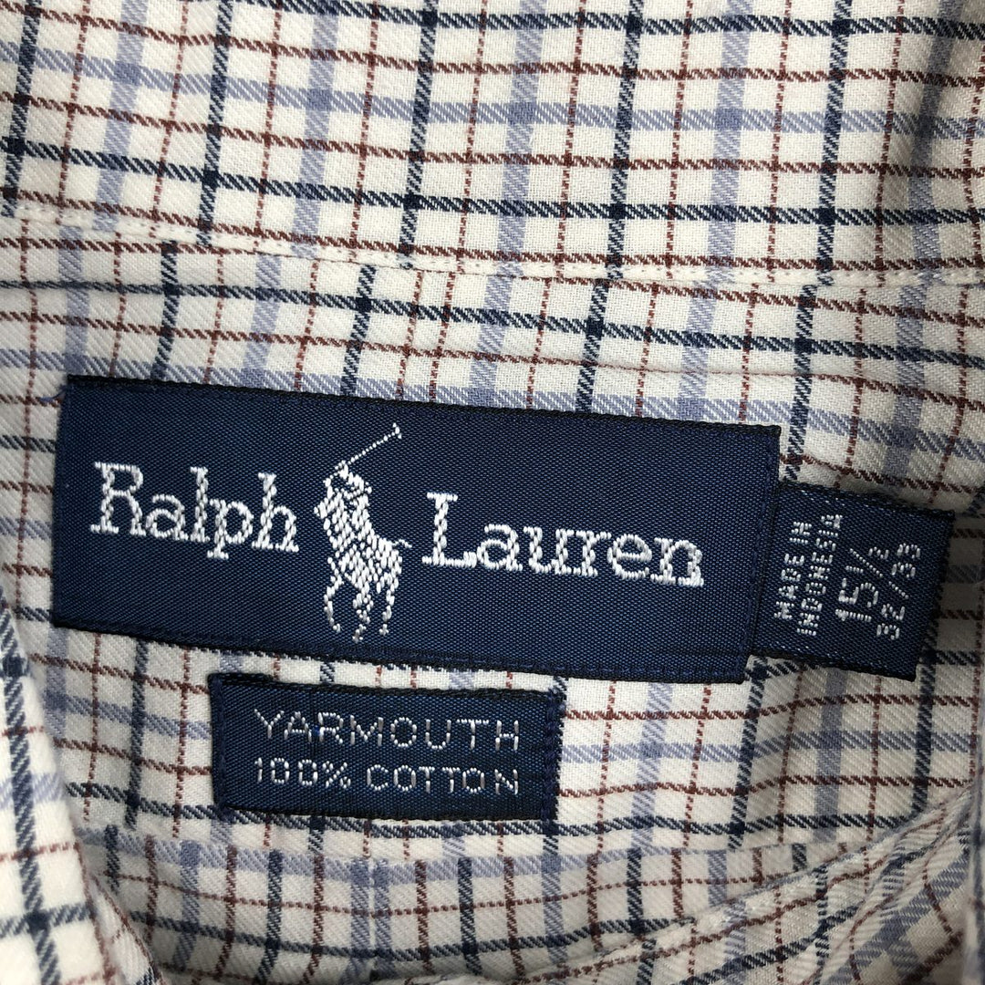 Ralph Lauren YARMOUTH Long Sleeve Button-Down Check Shirt, Men's Size M cotton white type Vintage Second Hand