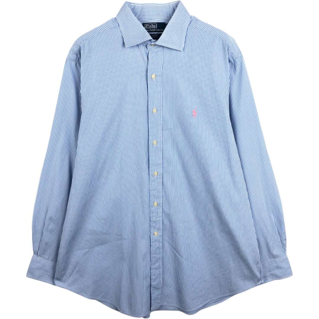 Ralph Lauren POLO by Ralph Lauren REGENT CLASSIC FIT long-sleeved cotton striped shirt, men's size XL cotton Blue type light blue Vintage Second Hand