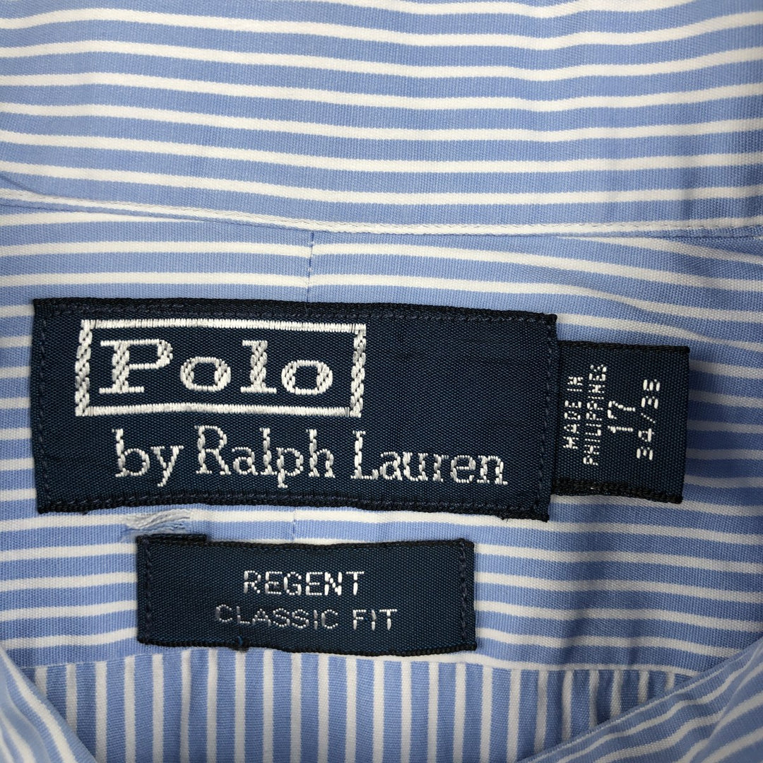 Ralph Lauren POLO by Ralph Lauren REGENT CLASSIC FIT long-sleeved cotton striped shirt, men's size XL cotton Blue type light blue Vintage Second Hand