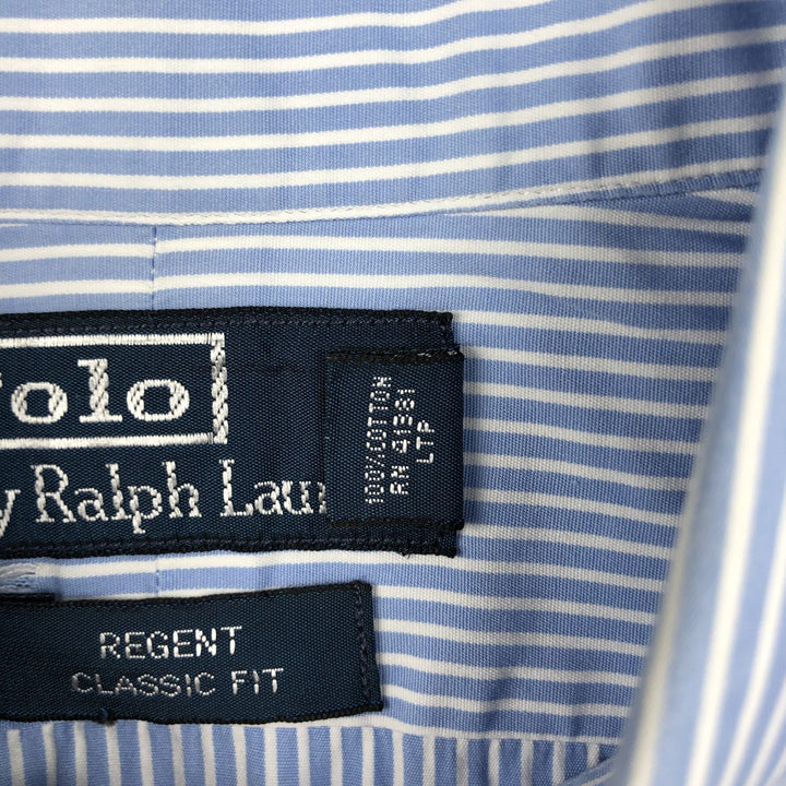 Ralph Lauren POLO by Ralph Lauren REGENT CLASSIC FIT long-sleeved cotton striped shirt, men's size XL cotton Blue type light blue Vintage Second Hand