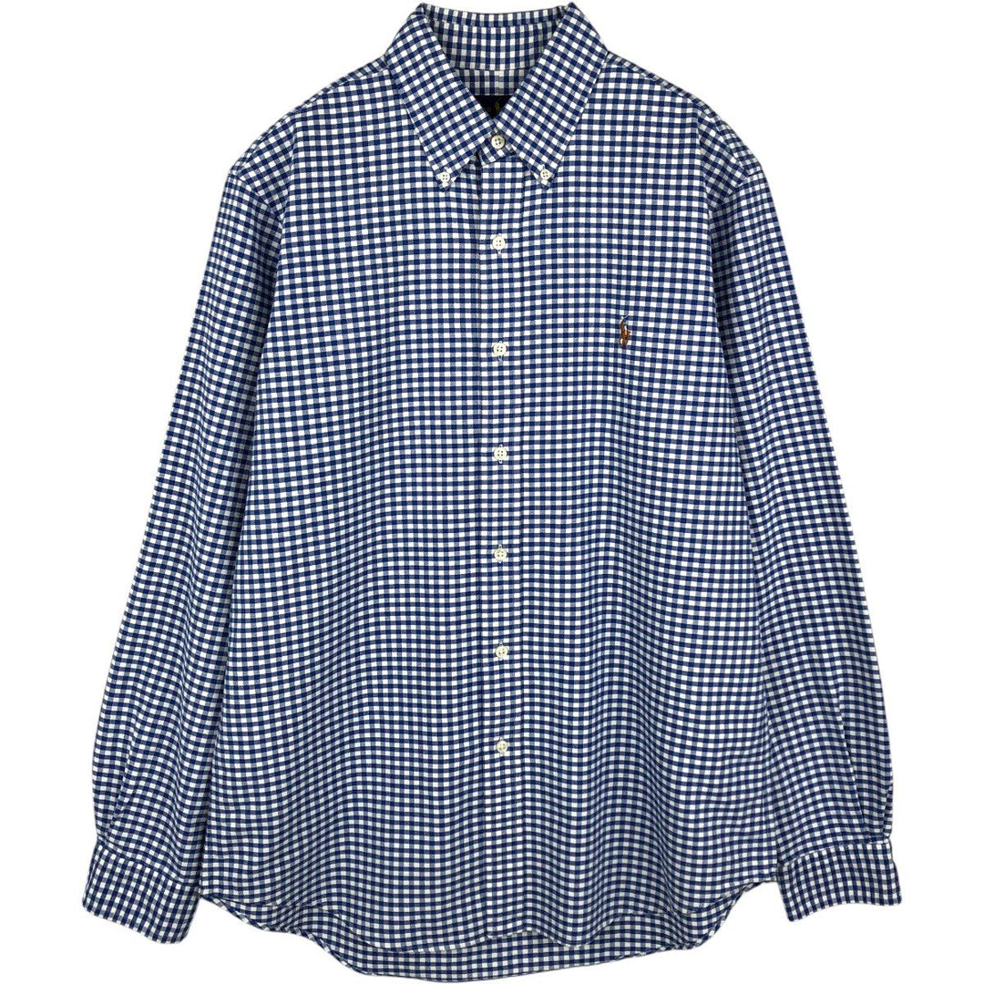 Ralph Lauren Gingham Check Long Sleeve Button-Down Check Shirt, Men's M Size cotton blue type Vintage Second Hand