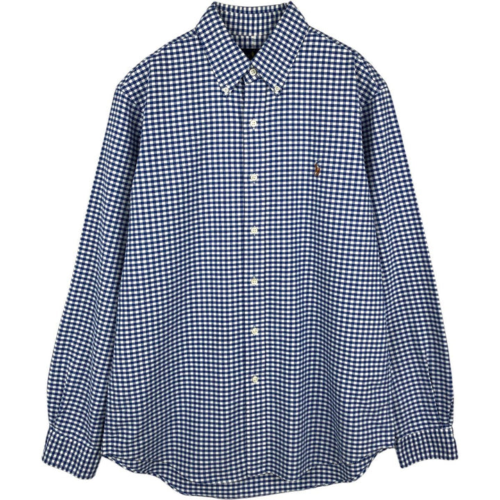 Ralph Lauren Gingham Check Long Sleeve Button-Down Check Shirt, Men's M Size cotton blue type Vintage Second Hand