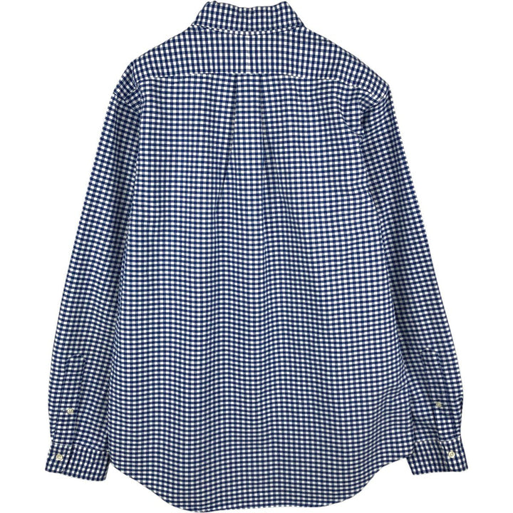 Ralph Lauren Gingham Check Long Sleeve Button-Down Check Shirt, Men's M Size cotton blue type Vintage Second Hand