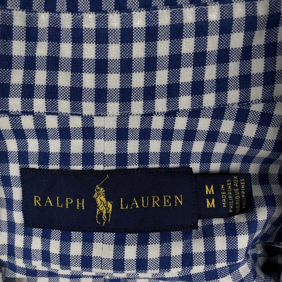 Ralph Lauren Gingham Check Long Sleeve Button-Down Check Shirt, Men's M Size cotton blue type Vintage Second Hand