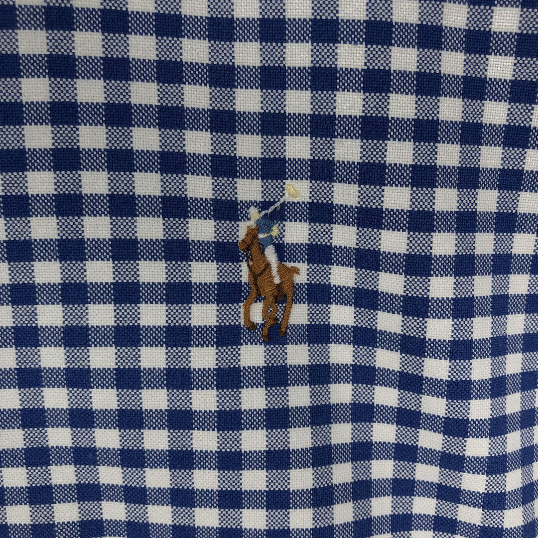 Ralph Lauren Gingham Check Long Sleeve Button-Down Check Shirt, Men's M Size cotton blue type Vintage Second Hand