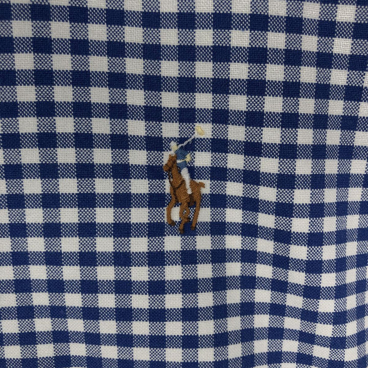 Ralph Lauren Gingham Check Long Sleeve Button-Down Check Shirt, Men's M Size cotton blue type Vintage Second Hand