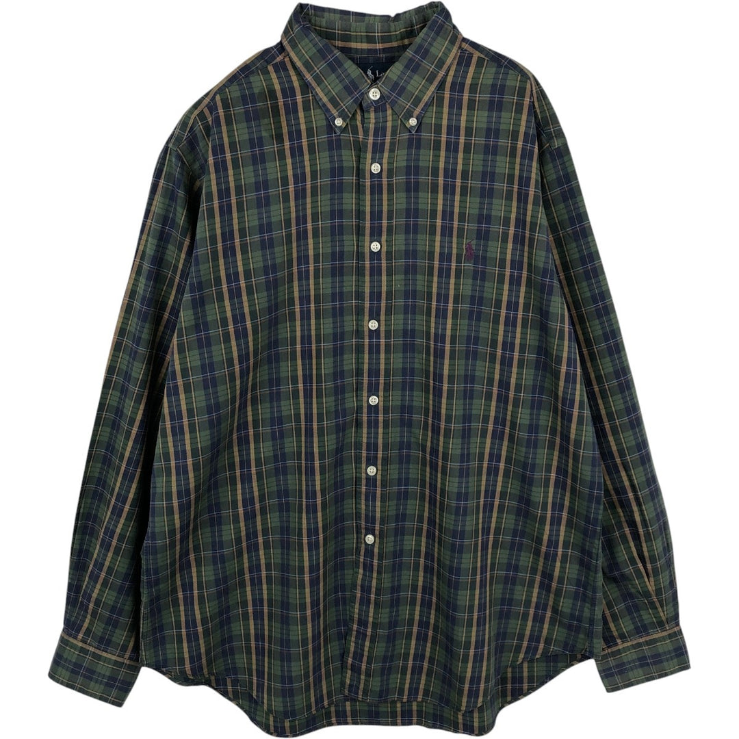 Ralph Lauren Classic Fit Long Sleeve Button Down Check Shirt, Men's Size L cotton green type Vintage Second Hand