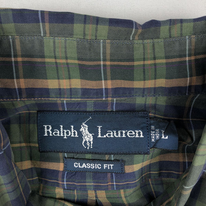 Ralph Lauren Classic Fit Long Sleeve Button Down Check Shirt, Men's Size L cotton green type Vintage Second Hand