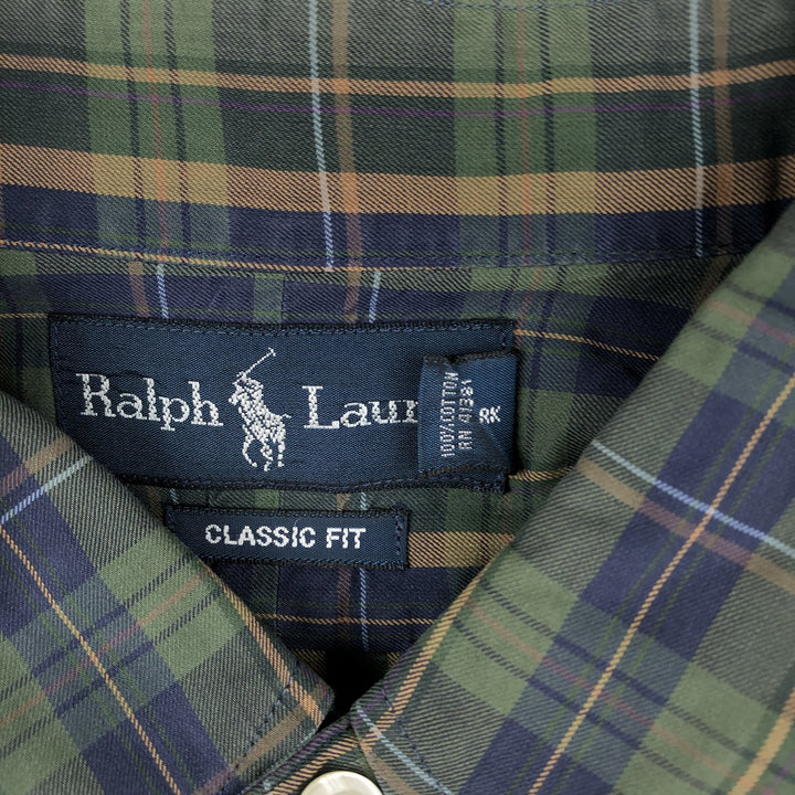 Ralph Lauren Classic Fit Long Sleeve Button Down Check Shirt, Men's Size L cotton green type Vintage Second Hand