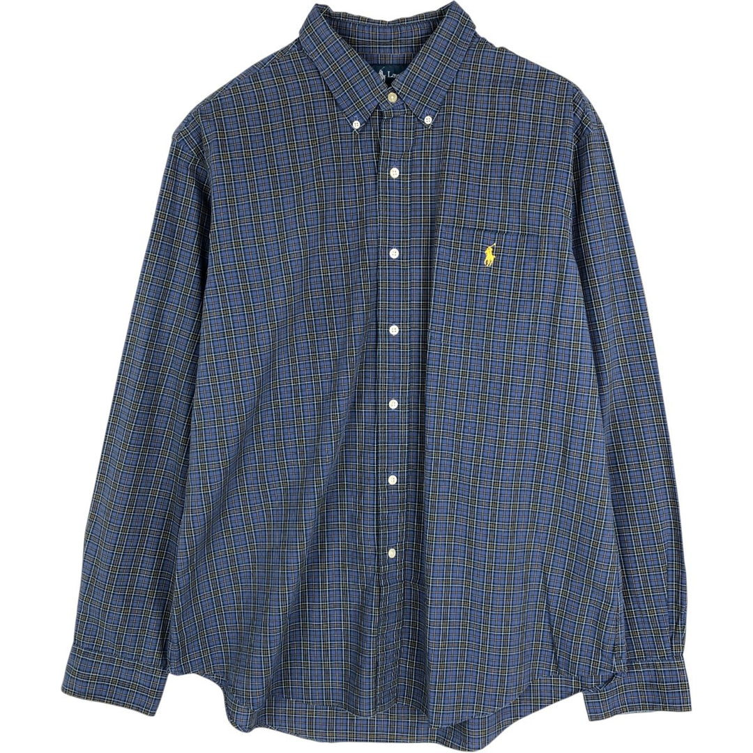 Ralph Lauren CUSTOM FIT Long-Sleeve Cotton Check Shirt, Men's Size XL (approx.) cotton navy blue type Vintage Second Hand
