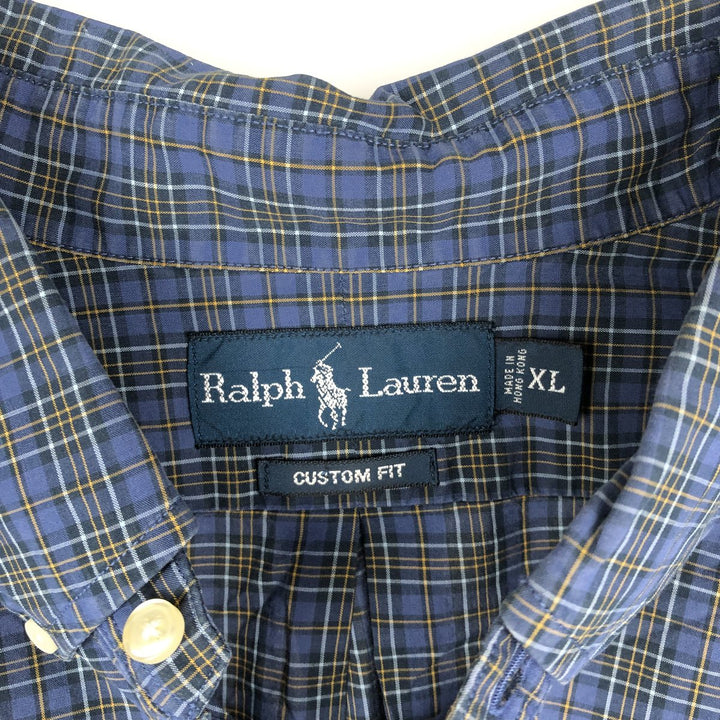 Ralph Lauren CUSTOM FIT Long-Sleeve Cotton Check Shirt, Men's Size XL (approx.) cotton navy blue type Vintage Second Hand