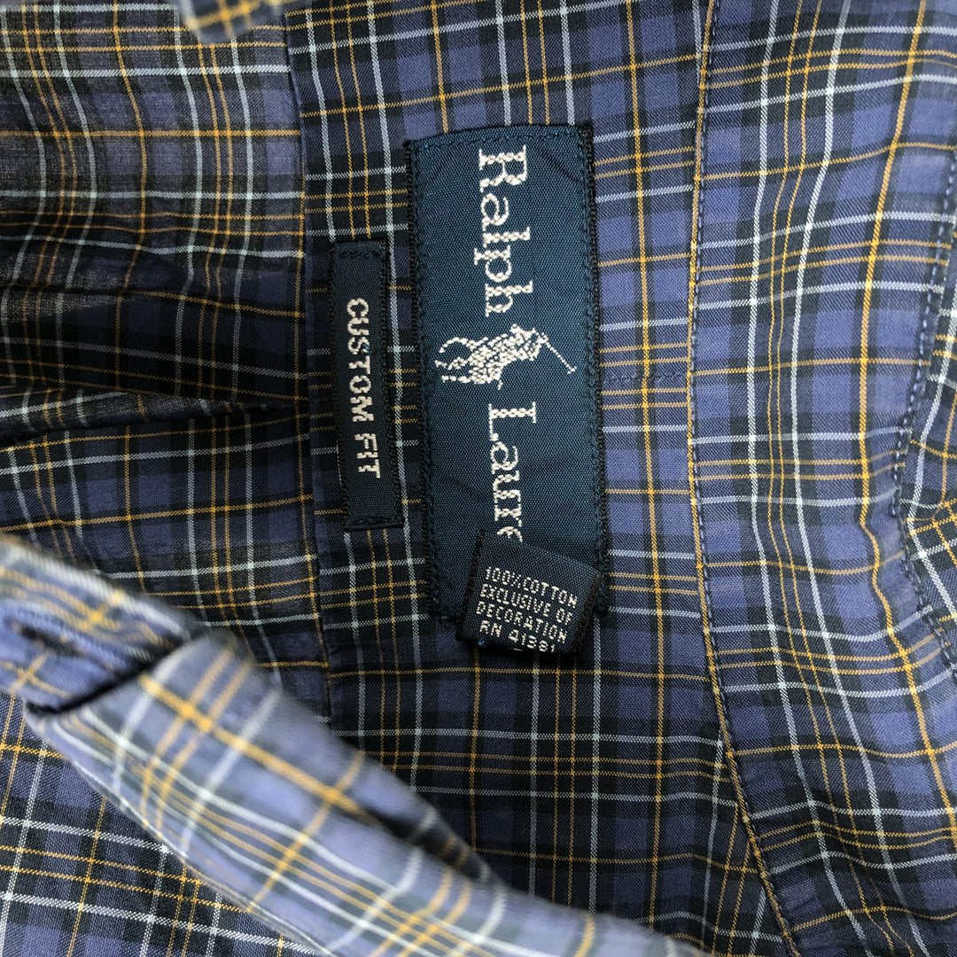 Ralph Lauren CUSTOM FIT Long-Sleeve Cotton Check Shirt, Men's Size XL (approx.) cotton navy blue type Vintage Second Hand