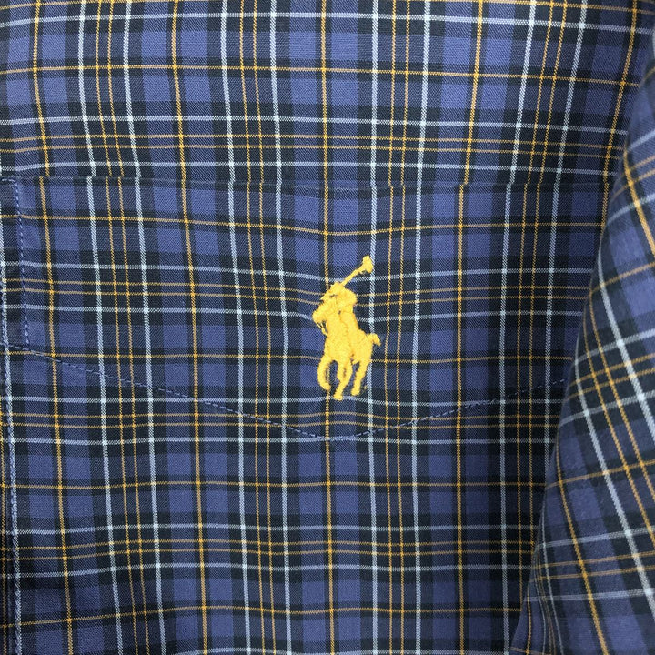 Ralph Lauren CUSTOM FIT Long-Sleeve Cotton Check Shirt, Men's Size XL (approx.) cotton navy blue type Vintage Second Hand