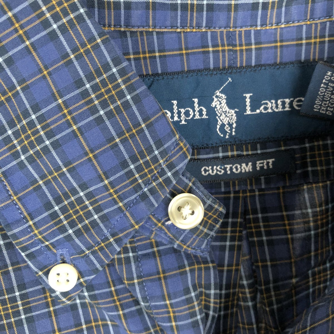 Ralph Lauren CUSTOM FIT Long-Sleeve Cotton Check Shirt, Men's Size XL (approx.) cotton navy blue type Vintage Second Hand